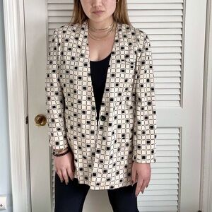 Oleg Cassini Cream and Black Geometric Blazer